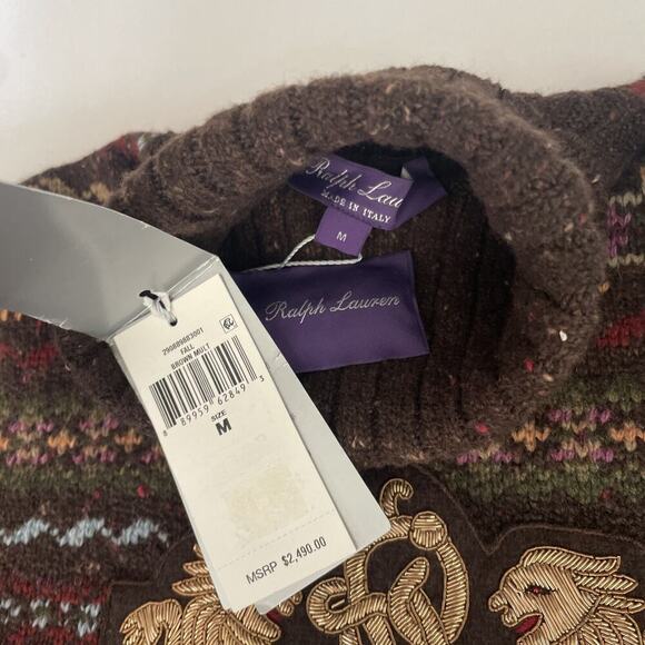 Ralph Lauren Collection Sweater Fair Isle Bullion Crest Cashmere Wool Turtleneck - Picture 15 of 16